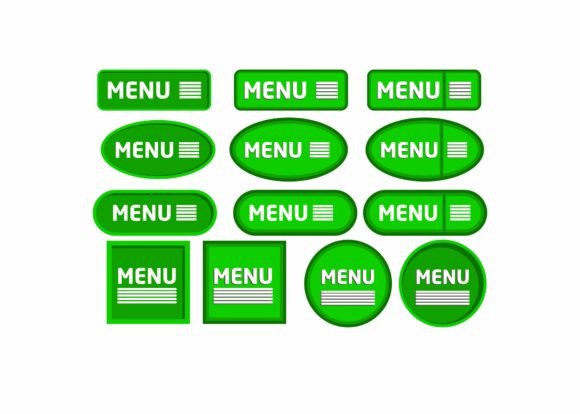 Set of Green Menu Button Design for Web